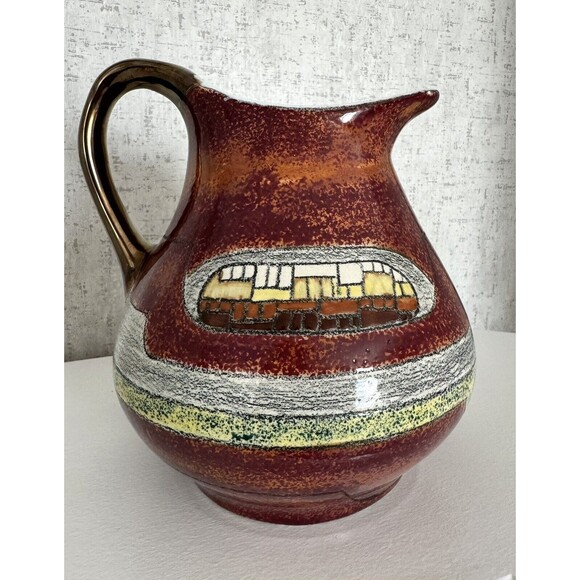 RARE VTG Eduardo Vega Vase Signed Tan Brown Abstract medium round - Picture 1 of 9
